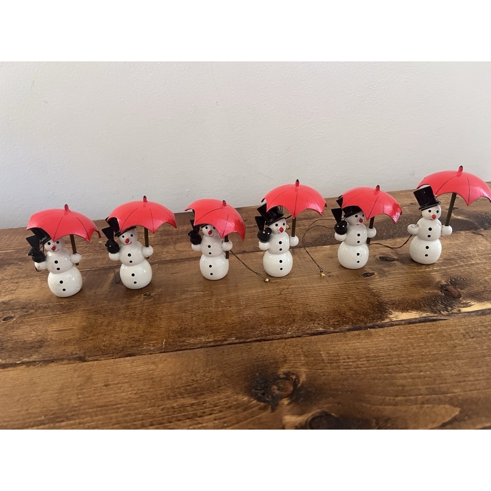 Vtg Erzgebirgische Wooden Snowman with  Umbrella and Blackbird Germany Lot